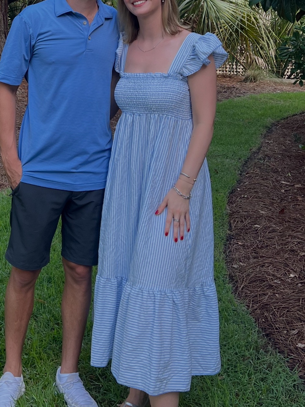Blue & White Striped Smocked Sundress
